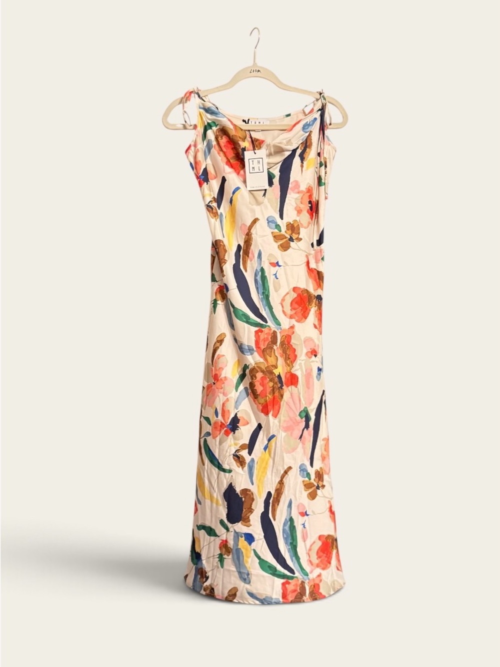 THML Cream Maxi Dress with Multicolor Floral & Brushstroke Print